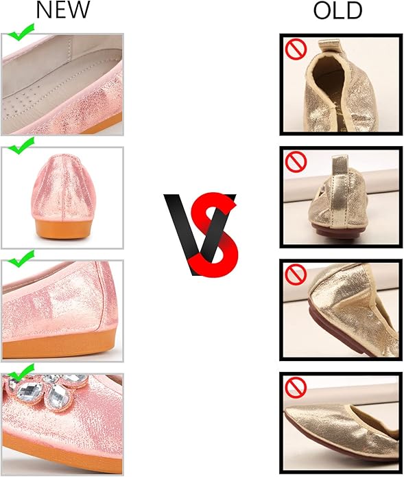 KUNWFNIX Women Ballet Flats Rhinestone Wedding Ballerina Shoes Foldable Sparkly Comfort Slip on Flat Shoes