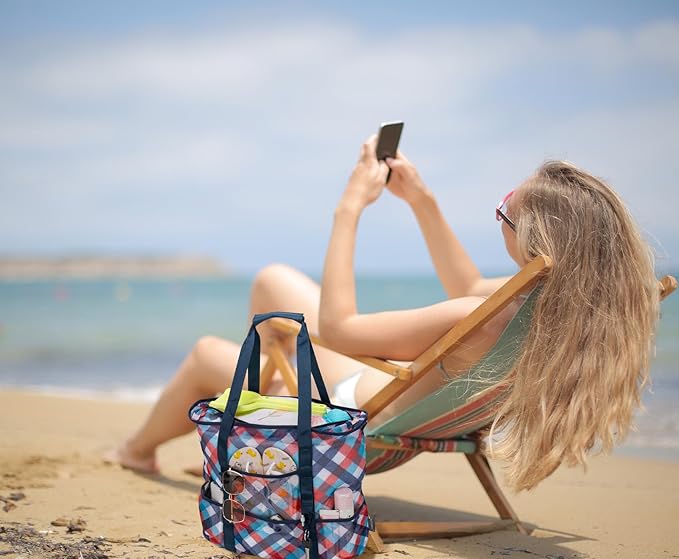 KABAQOO Mesh Beach Bag, Extra Large Beach Bags with 9 Pockets & Zipper Waterproof Lightweight Beach Tote for Beach/Pool Trip | Extra Large, 9 Pockets, Zipper, Waterproof, Lightweight, Beach/Pool Trip