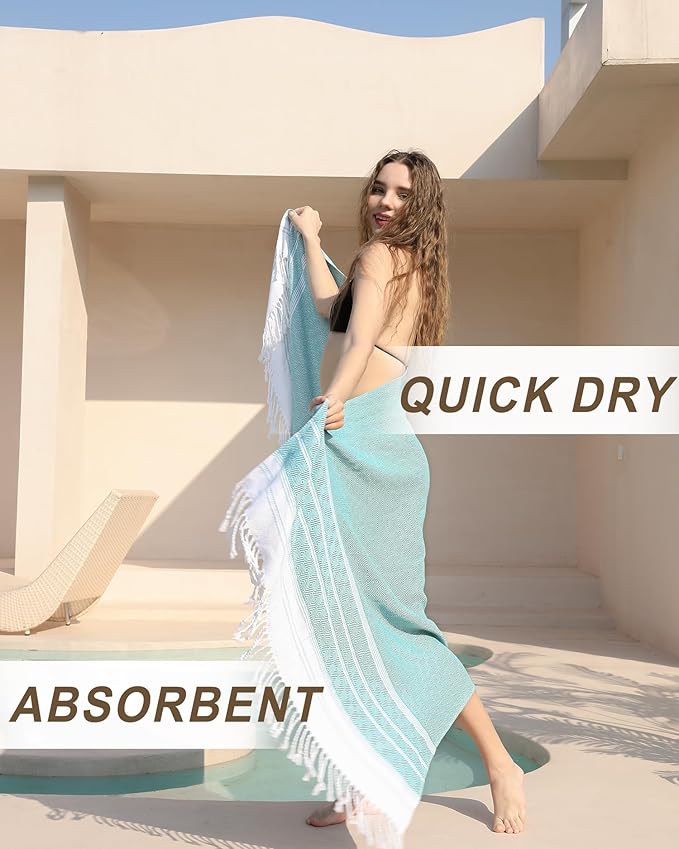 2 Packs Turkish Beach Towels Quick Dry Sand Free Soft Absorbent Extra Large Xl Blanket Adult Oversized Bath Towel Lightweight Thin Sandless Fast Drying Compact No Sand Packable Vacation Essentials