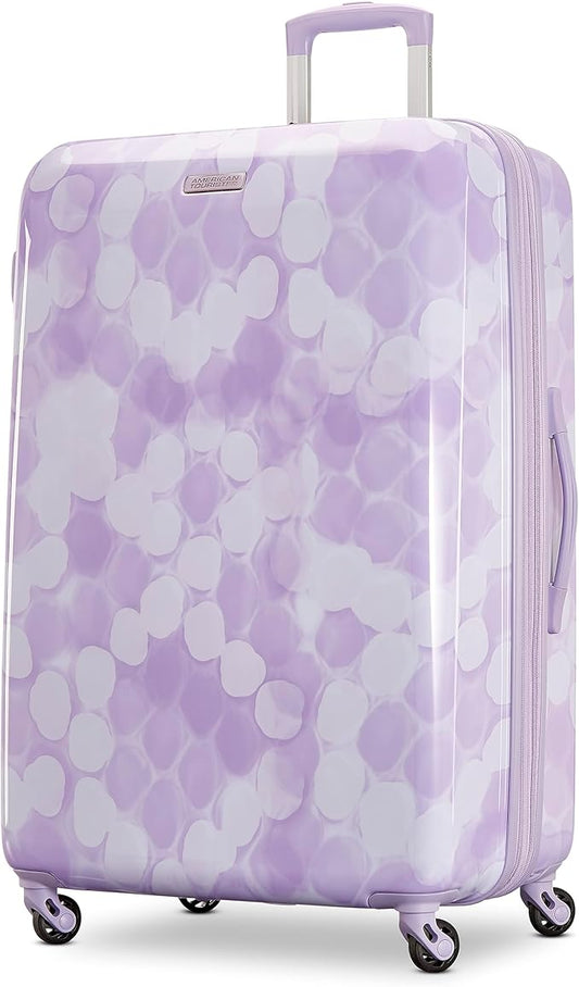 American Tourister Moonlight Hardside Expandable Luggage with Spinner Wheels, Lavender Maze, Checked-Large 28-Inch