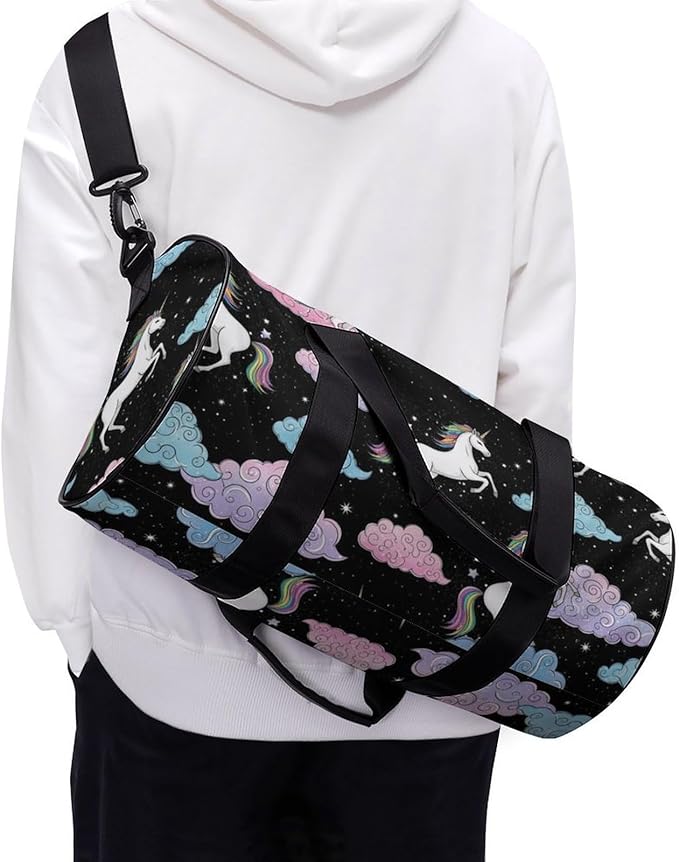 Foldable Gym Travel Bag Basketball Football Weekender Bag Carry on Beach Yoga Overnight Luggage Bags (Cute Unicorns (26))