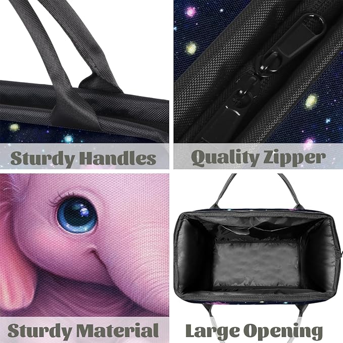 Gym Bag for Women Men, Starry Pink Elephant Tulips Sports Duffel Bags, Waterproof Travel Weekender Overnight Carry On Tote Bags for Travel Sports