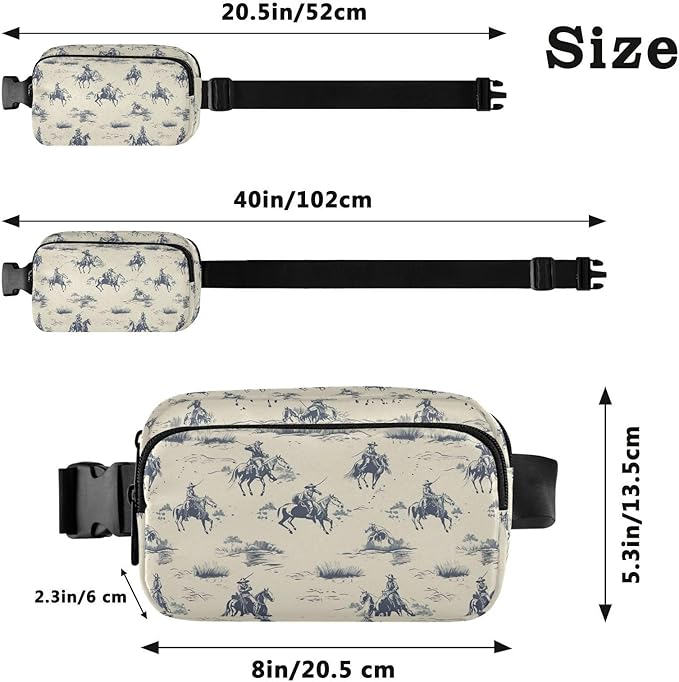 Western Cowboys on Horses-1 Fanny Pack for Women Men Water Resistant Fashion Waist Packs with Adjustable Strap Belt Bag for Travel Workout Jogging Hiking 21217630