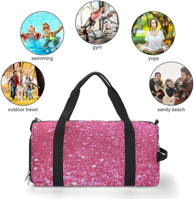 Sparkling Pink Glitter Gym Bag Lightweight ，Travel Duffle Bag with Shoe Compartment，Gym Bag for Women for Overnight, Weekend, Yoga, Gym, Business Trips, Sport And Hospital.