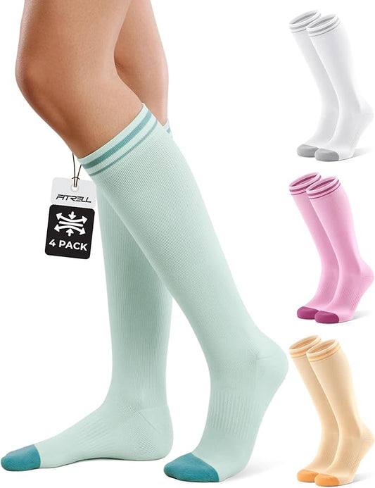 FITRELL 4 Pairs Compression Socks for Women & Men, 15-20mmHg Circulation Support for Athletic Travel Daily Wear