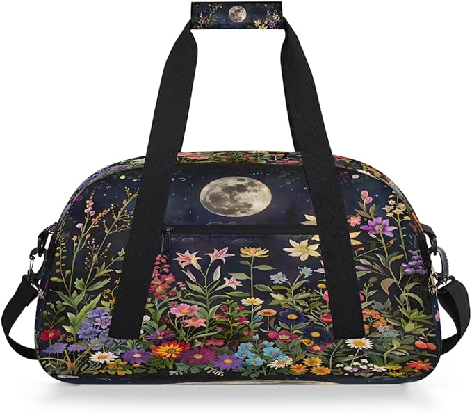 Travel Duffle Bag for travel duffle bag sports Girls Boys Kids Night View Moon Flowers Lightweight Overnight Sleepover Weekender Bags Small Dance Gym Sport Bag Teens Carry-On Size Workout Bag