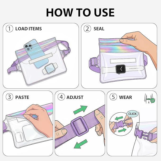 IP68 Waterproof Phone Pouch Case Three-Layer Seal for iPhone 17 16 Pro Max/15/14, IP68 Travel Cellphone Dry Bag Beach Cruise Ship Essential Fanny Pack with Crossbody Lanyard, Iridescent