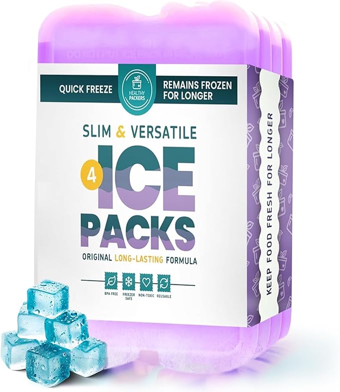 Healthy Packers Reusable Ice Packs for Lunch Boxes - Long Lasting Slim Freezer Packs, Thin Non-Toxic BPA-Free Hard Gel Ice Blocks for Coolers, Kids & Adults Lunch Bags, Travel, Camping, Food Storage