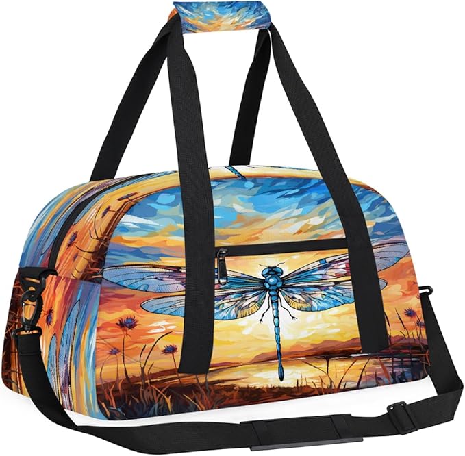 Travel Duffle Bag for travel duffle bag sports Girls Boys Kids Dragonfly Animals Colorful Lightweight Overnight Sleepover Weekender Bags Small Dance Gym Sport Bag Teens Carry-On Size Workout Bag