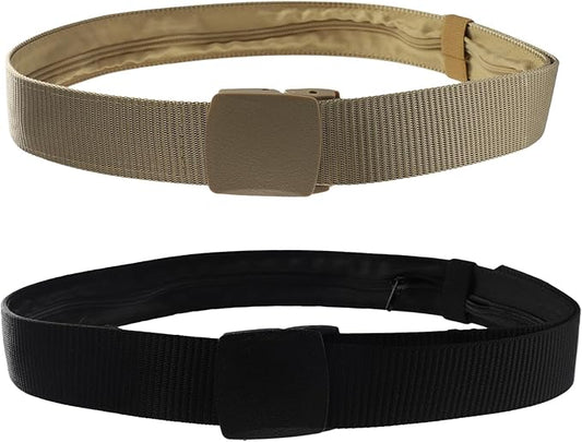 Money Belt, 2 Pcs Security Belt for Travel for Men Hidden Anti-Theft Nylon for Business Trip Jogging Outdoor Working Gift for Fathers Dad Men Boyfriend (Black,Khaki)