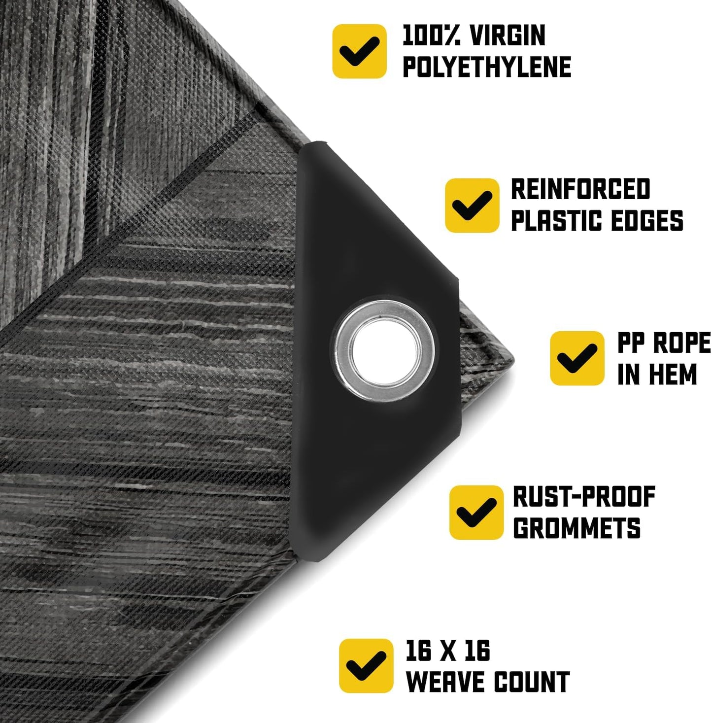 Core Tarps Extreme Heavy Duty 20 Mil Tarp Cover, Waterproof, UV Resistant, Rip and Tear Proof, Poly Tarpaulin with Reinforced Edges for Roof, Camping, Patio, Pool, Boat (Grey Wood/Black 20′ X 30′)