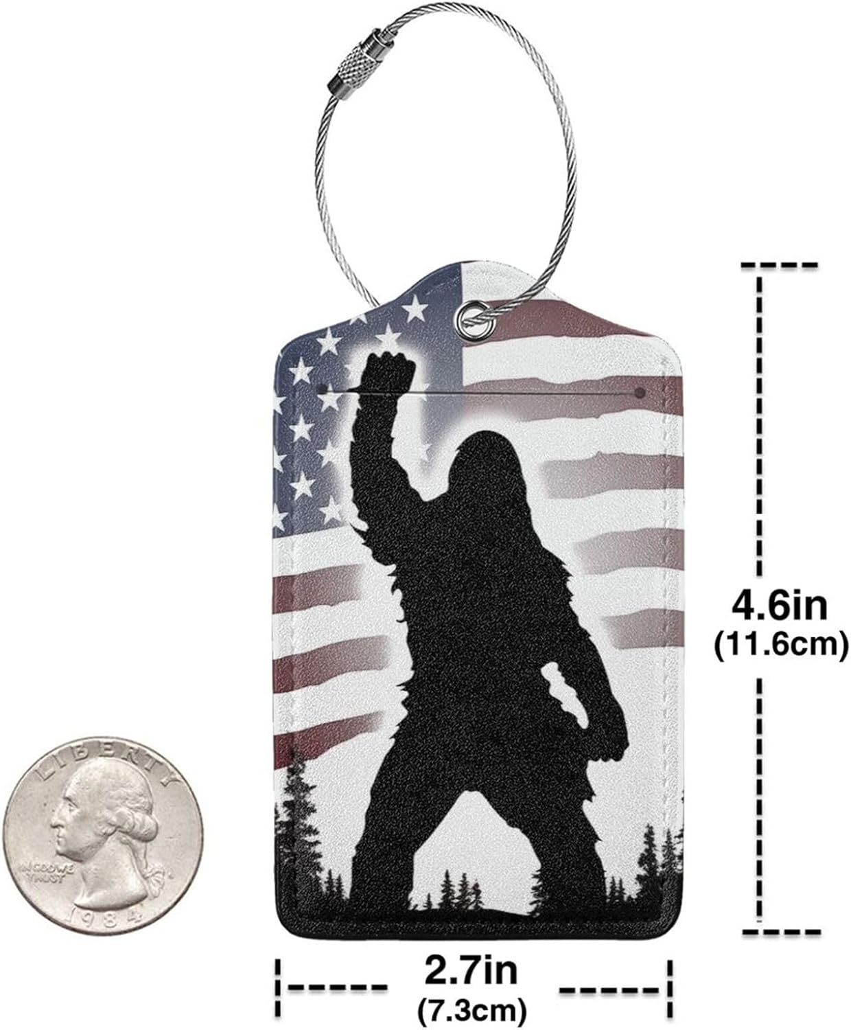 American Flag Leather Luggage Tag with Stainless Steel Ring, Fun Name Id Card Cover Travel Bag Tag Set, Suitable for Travel Bag Luggage Women Men 1 PCS