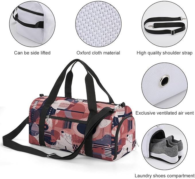 Soft Geometric Style Gym Bag Lightweight ，Travel Duffle Bag with Shoe Compartment，Gym Bag for Women for Overnight, Weekend, Yoga, Gym, Business Trips, Sport And Hospital.