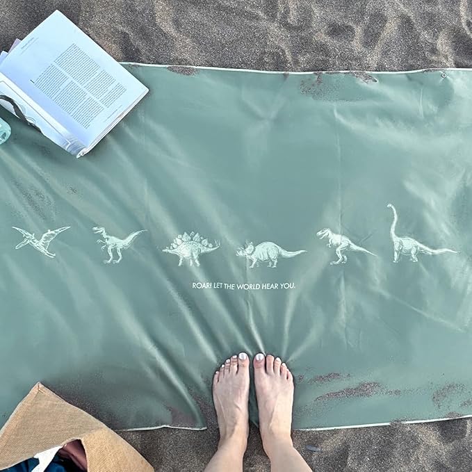 Umade Microfiber Quick Dry Towel, 59" x 29.5" - Compact Lightweight Travel/Backpack/Camping/Yoga Towels with Hanging Loop & Elastic Strap, Dinosaur Design (Mossy Green)