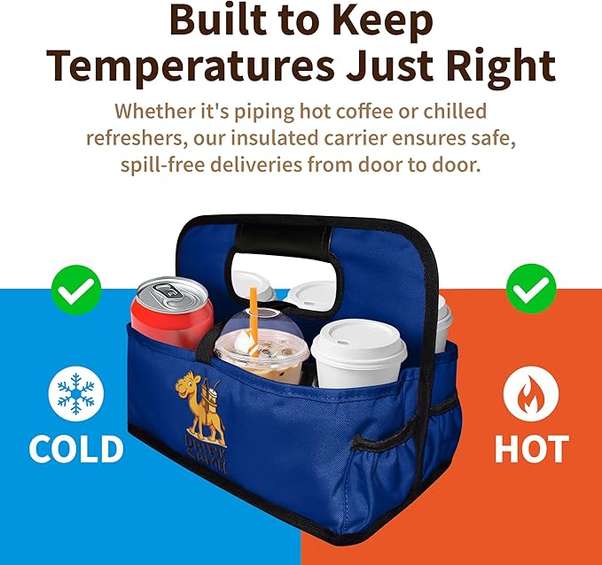Reusable Drink Carrier with Handle, Foldable 6 Cup Drink Holder Carrier for Delivery, Coffee Cup Carrier, Portable Cup Holder Bag for Drinks, to Go Beverage Drink Organizer (Navy Blue)