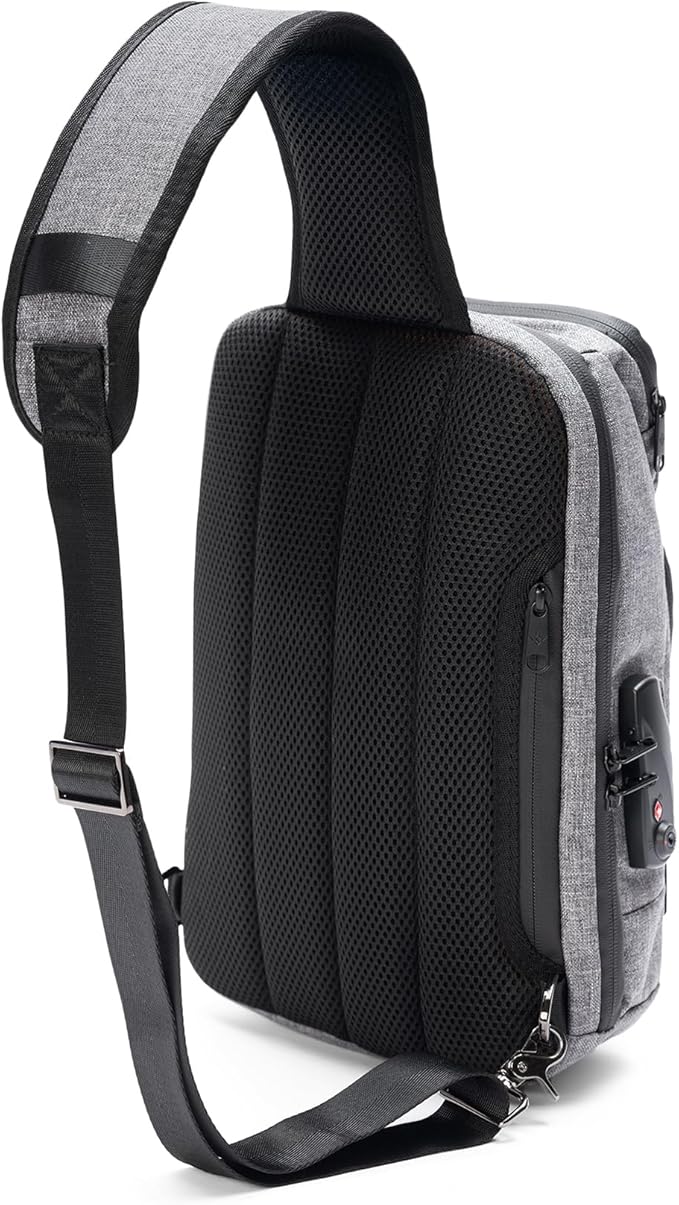 Equinox Sling Backpack Anti Theft Combination Lock Chest Shoulder Bag Waterproof Crossbody Casual Daypack (Grey)