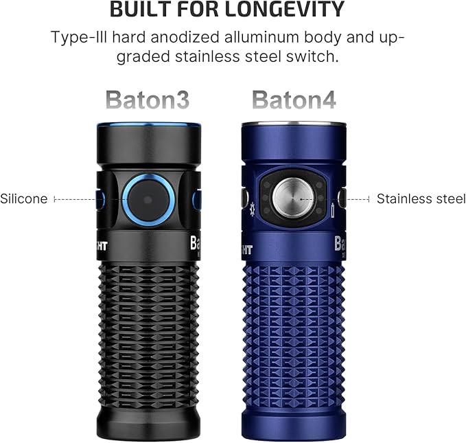 OLIGHT Baton4 Rechargeable EDC Flashlight, LED Pocket Light 1300 Lumens with Magnetic Charging Cable, 6 Modes, IPX8 Waterproof Powerful Bright Flashlight for Home, Camping and Emergencies (Regal Blue)