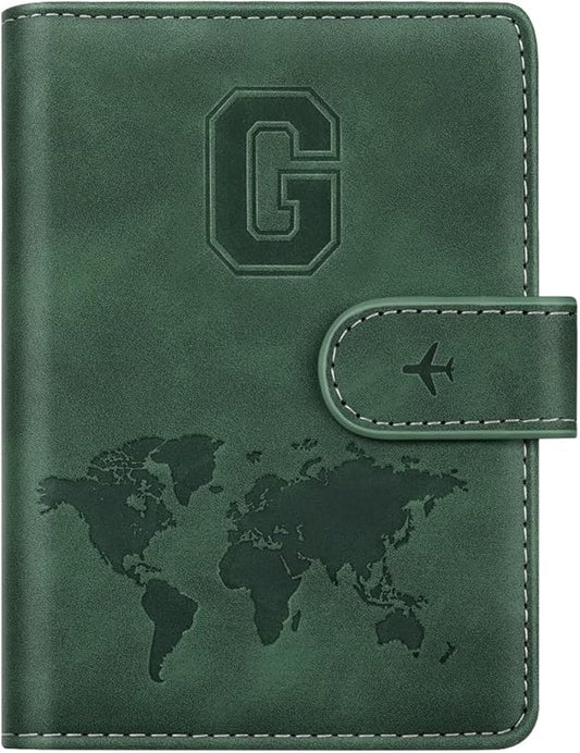 Personalized G Passport Holder Cover Initial Letter Travel Wallet RFID Blocking Passport Cover Credit Card Holder Case Passport Book Holders for Women and Men, Pine Green-G