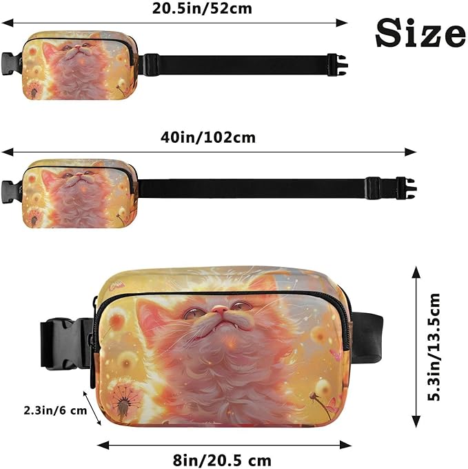 Cat in Flower Field Fanny Pack for Women Men Water Resistant Fashion Waist Packs with Adjustable Strap Belt Bag for Travel Workout Jogging Hiking 21220665