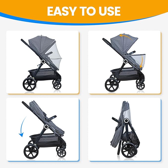 Orzbow Mosquito Net for Stroller | Universal Baby Bug Net for Strollers, Car Seats, Bassinets, Cradles, Mini Cribs, Breathable & Foldable Mosquito Cover with Travel Bag, Baby Summer Essentials, White
