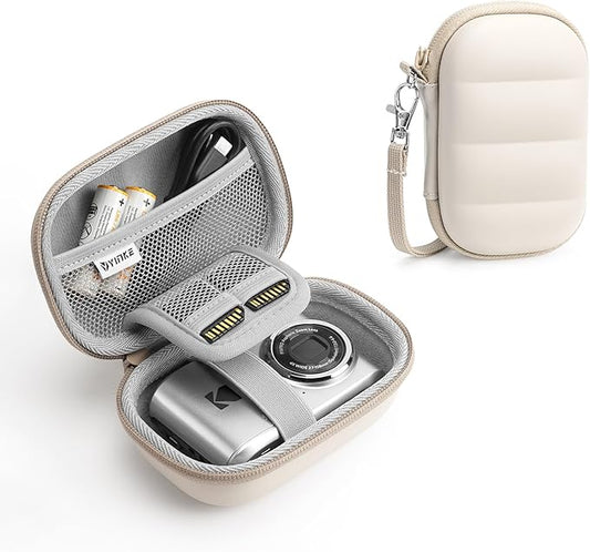 Digital Camera Case Compatible with CAMKORY DC403/ KODAK PIXPRO FZ55/ FZ45/ STUOGYUM DC402-AF, Small Hard Shell Bag with SD Card Storage for Travel (Beige