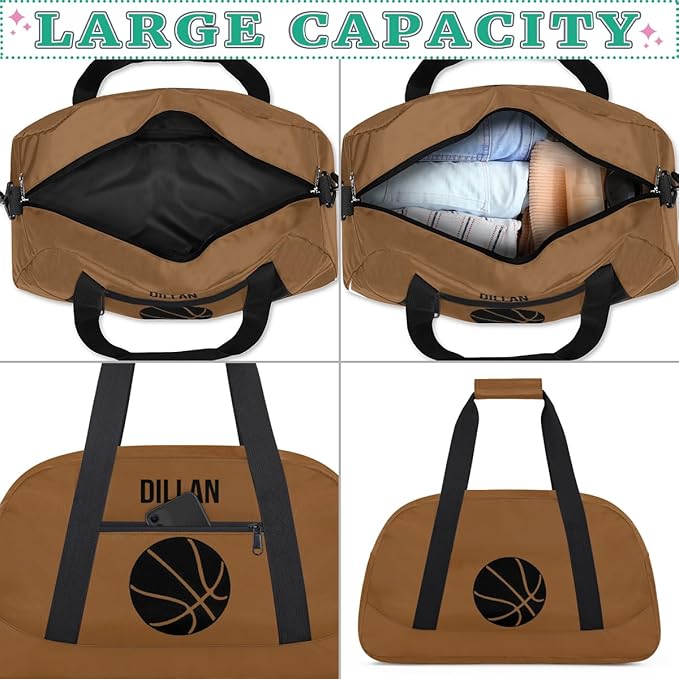 Personalized Small Gym Sport Duffel Bag Custom Name Travel Weekender Tote Carry-On Dance Bag, Customized Kids Gifts,Brown