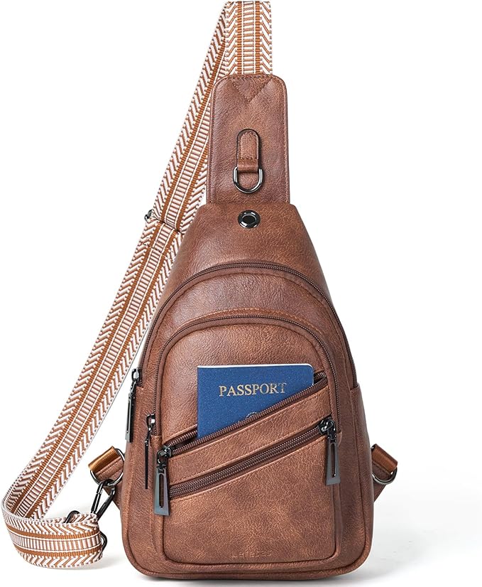 7L Crossboydy Sling Bag for Women Vegan Leather Crossbody Purse Fanny Pack Chest Bag for Travel, Brown