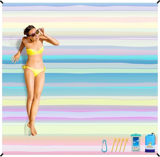 BYDOLL Beach Blanket Waterproof Sandproof 78''×81'' Suits1-4 Adults Compact Lightweight Oversized Sand-Free Blanket Large Picnic Mat for Beach Travel Camping Hiking