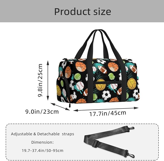 Soccer Rugby Basketball Baseball Sports Gym Bag For Men Women Travel Duffel Bag With Shoe Compartment Water Resistant Gym Bag Carry On Duffel Bag For Yoga Gym Sports Weekend Traveling