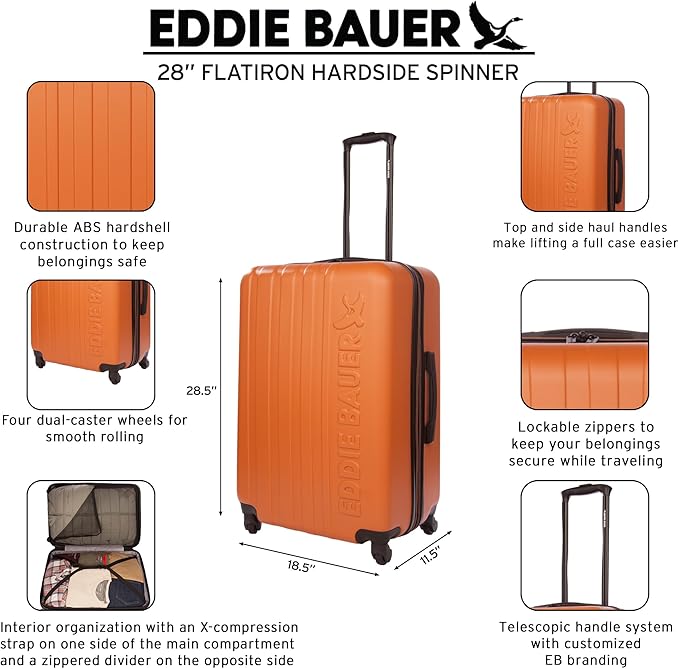Eddie Bauer Flatiron Check-In 28" Luggage | Hardside | Spinner Wheels | Expandable | Lightweight | Travel Essentials - Dark Fatigue