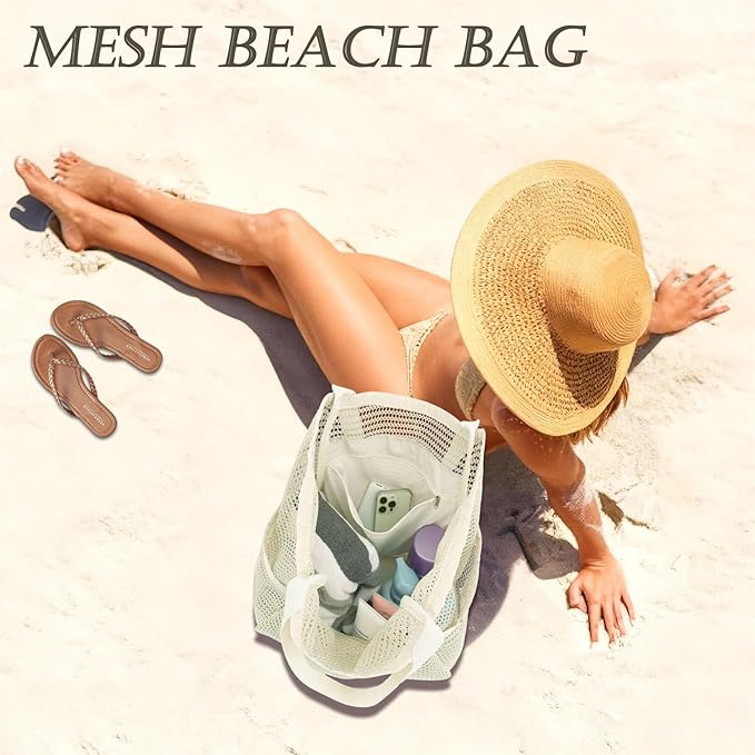 Beach Bag for Women with Outer Pocket, Waterproof Large Tote Bag for Cruise Essentials