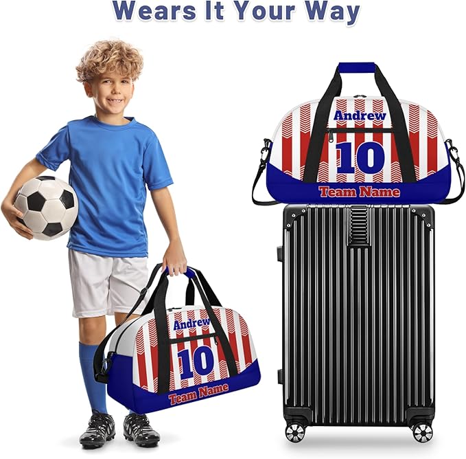 Basketball Soccer Gifts for Boys Girls - Custom Sports Duffle Bag, Personalized Name & Team Bag, Water-Resistant Gym Bag for Basketball, Soccer, Volleyball | Y-Red Navy