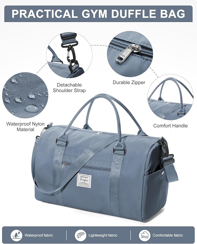 Gym Bag Womens Mens with Shoes Compartment and Wet Pocket Travel Duffel Bags for Women for Plane Sport Gym Tote Bag with Toiletry Bags Waterproof Weekend Overnight Carry on Bag Hospital Holdalls