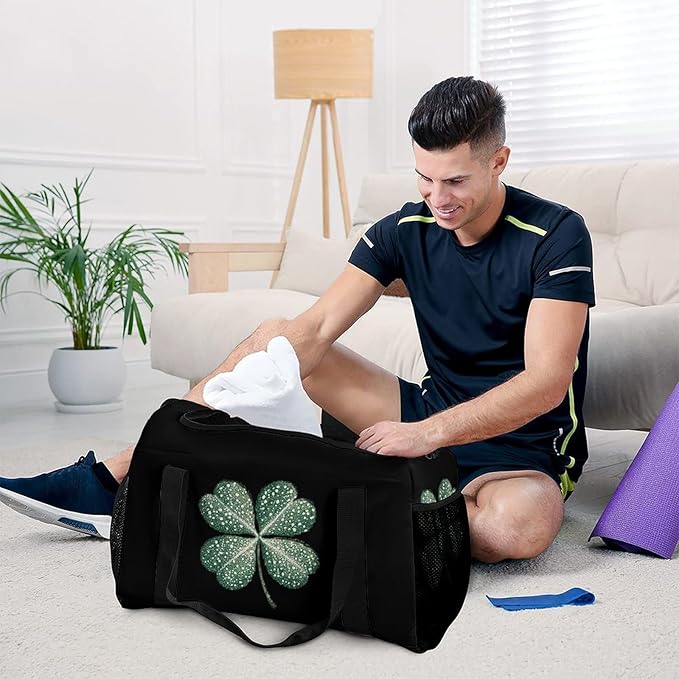 Four-Leaf Clovers Duffle Bag Gym Bag for Workout Travel Tote with Detachable Straps