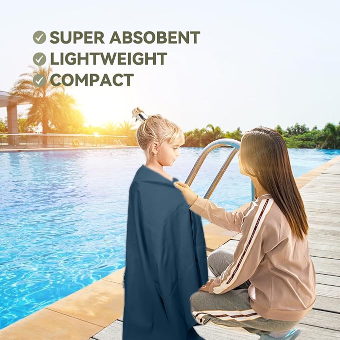 Microfiber Towel for Travel, Camping, Hiking, Backpacking, Shower – Quick Dry, Ultra Compact, Lightweight & Super Absorbent(Navy Blue,51x27 in)