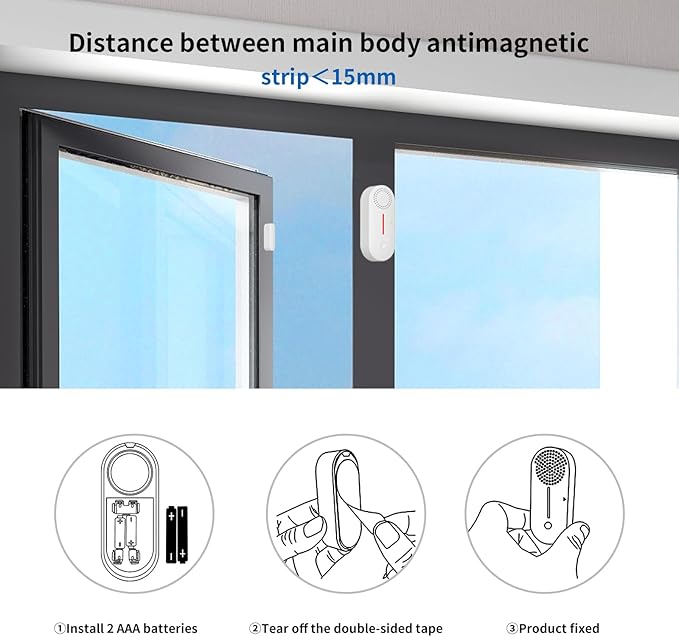 eMylo 2.4G WiFi Door Window Alarm Sensor - Tuya APP Remote Control, Voice Control, Timing Arm/Disarm, Red Light Alert, Easy Install for Dementia Patients Home/Apartment Security
