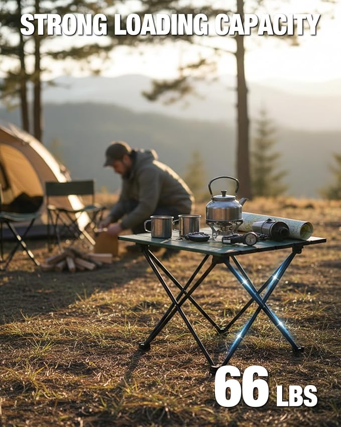 VILLEY Portable Camping Side Table, Ultralight Aluminum Folding Beach Table with Carry Bag for Outdoor Cooking, Picnic, Camp, Boat, Travel