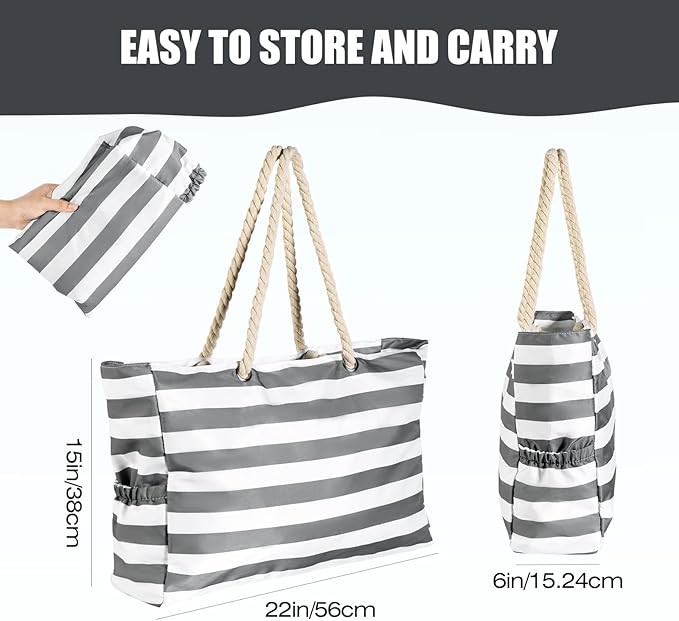 KUAK Beach Bag, Large Beach Bags for Women Waterproof Sandproof Beach Tote Bag with Zipper and Pockets for Pool Family