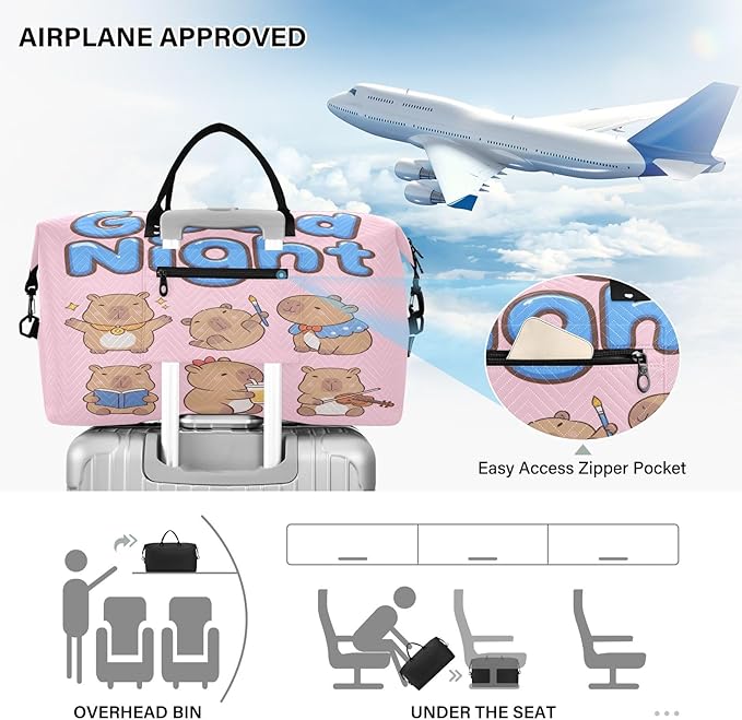 Travel Duffle Bag, Cute Good Night Capybara Gym Bag with Storage Bag Weekender Overnight Bag for Men Women Trip Sports Yoga