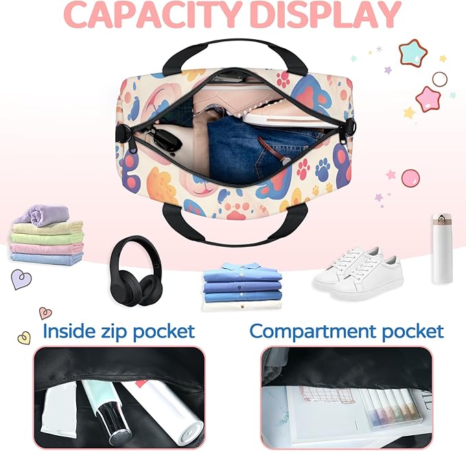Footprint Travel Duffle Bag for Men Women, Lightweight Sport Gym Bag Tote Overnight Weekender Carry on Tote