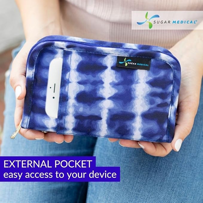 Sugar Medical Diabetes Supply Case | Medical Supplies Travel Bag | Glucose Meter Organizer | Diabetic Care Products | Glucometer Kit (Blue Tie Dye)