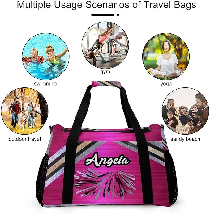 Cheer Fuchsia Pink Cheering Black Waterproof Duffel Bag Gym Dance Sport Perform Training Travel Bag for Teens Adults Women Men Luggage Bag