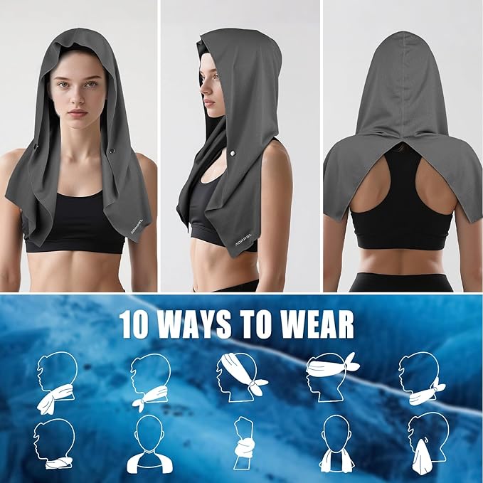 Cooling Hoodie Towel Magnetic Lock Towels for Neck and Face UV Protection, Moisture-Wicking for Camping Gym and Yoga