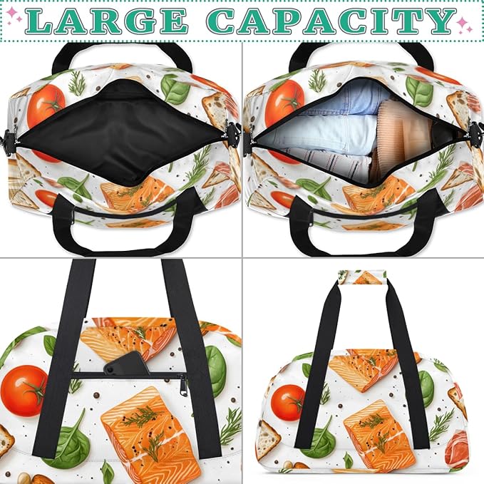 Food - Salmon (1) Kids-Duffel-Bags Gymnastics Dance Bag Carry-On Overnight Travel Gym Lightweight Dance Sports Bags For Girls Boys Kids，