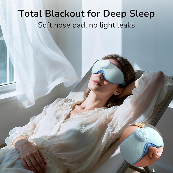 Housbay Sleep Mask with Sound Machine for Sleeping, Blackout Eye Mask, Blocks Noise, 3D Contoured, Zero Eye Pressure for Side Sleepers, Ice Blue