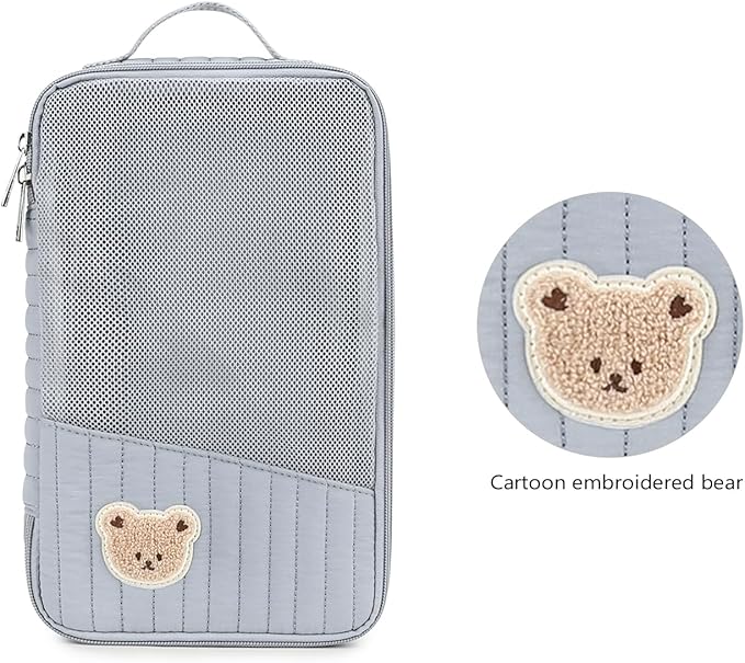 MOMIGO Baby Diaper Bag Organizer Pouches - 2 Pack Waterproof Pod Hanging Diaper Bag Cute Rabbit Bear Mesh Bag Reusable, Washable or Baby Cloth Diapers (Blue)