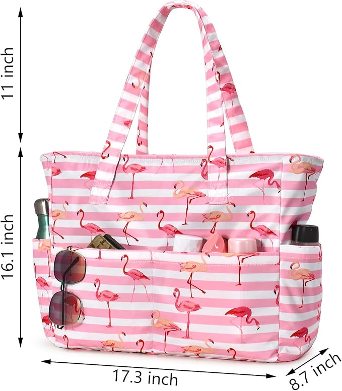 oscaurt Beach Bags for Women Large Waterproof Sandproof Beach Tote Swim Pool Bag with Zipper for Travel Vacation Essentials