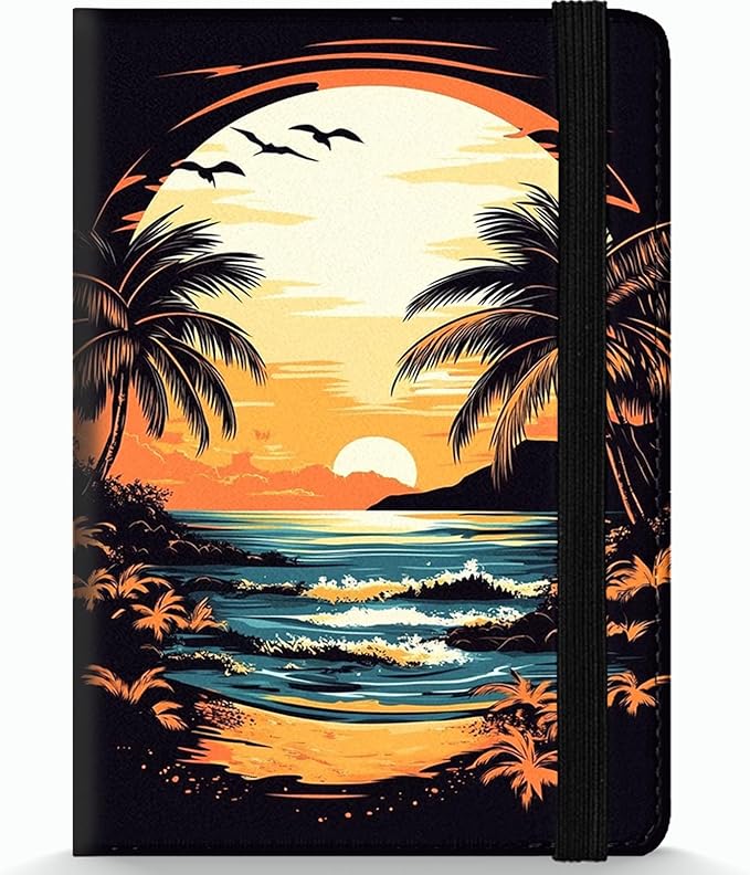 Passport Holder Wallet Cover Case,RFID Blocking Passport Cover,Large Capacity Travel Wallet with Multi Card Slots (Sunset Palm Beach)