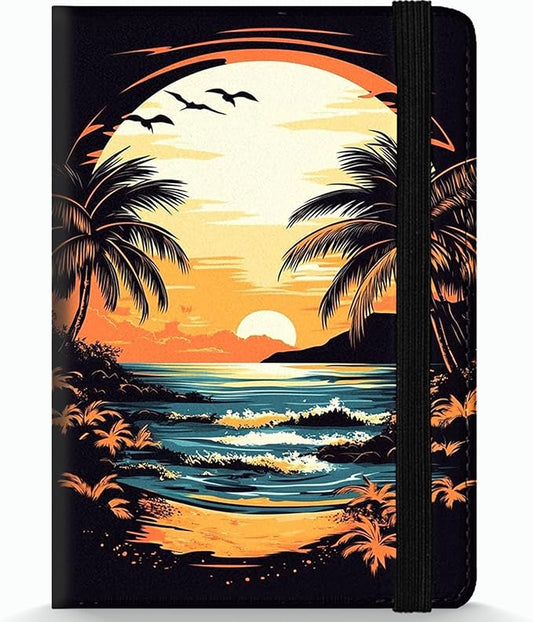 Passport Holder Wallet Cover Case,RFID Blocking Passport Cover,Large Capacity Travel Wallet with Multi Card Slots (Sunset Palm Beach)