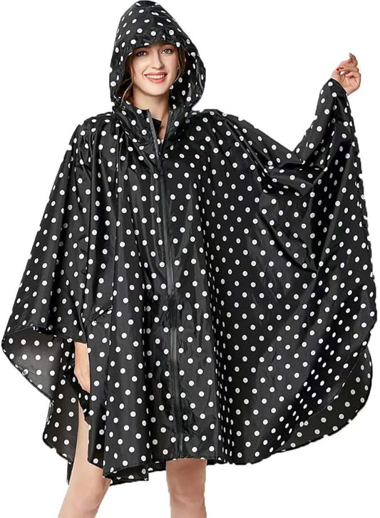 NUUR Rain Poncho for Women Adults Unisex Hooded Zipper Raincoat Waterproof Reusable Hiking Rain Coat with Pockets
